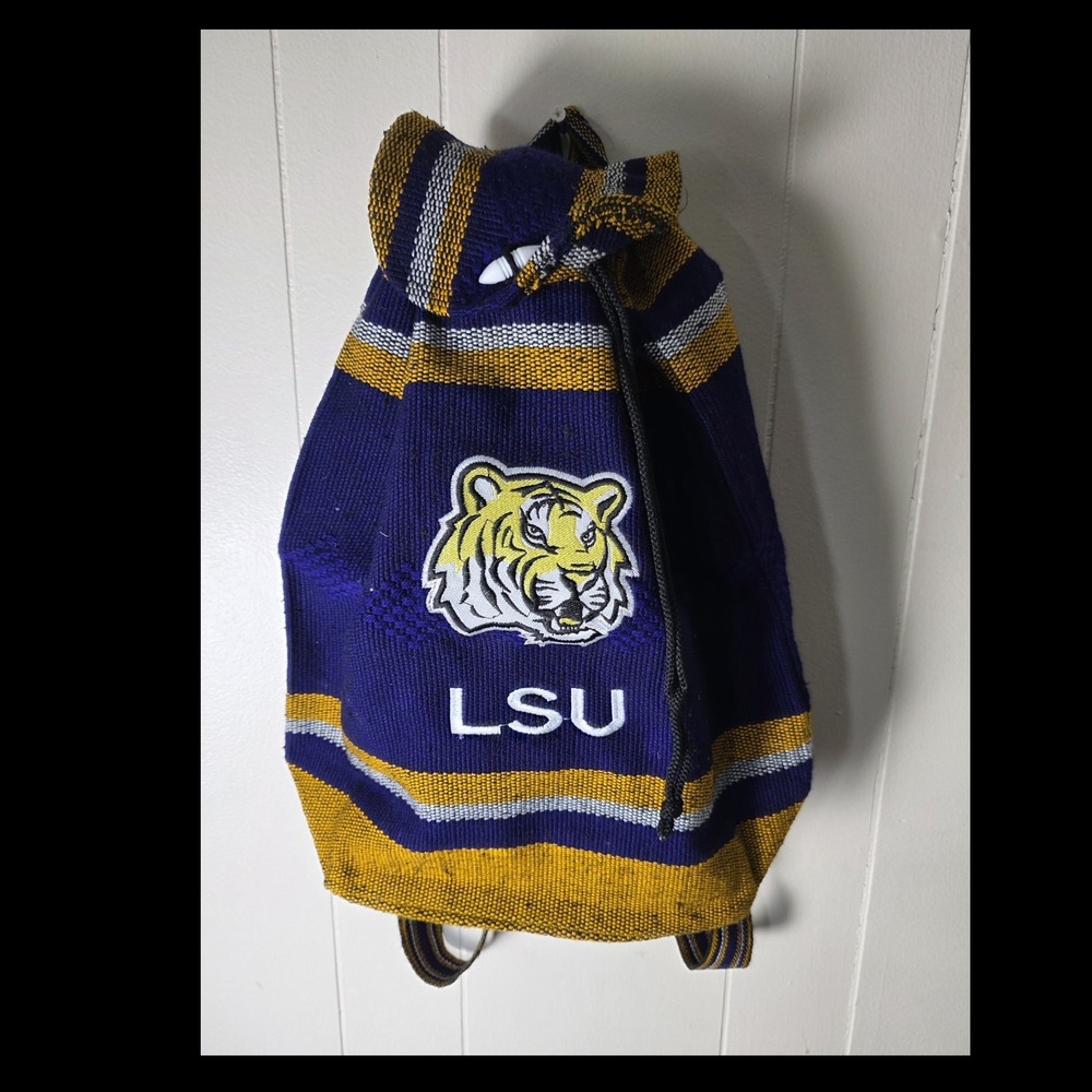 LSU Tigers Woven Drawstring Backpack Purple Gold College Team Bag
